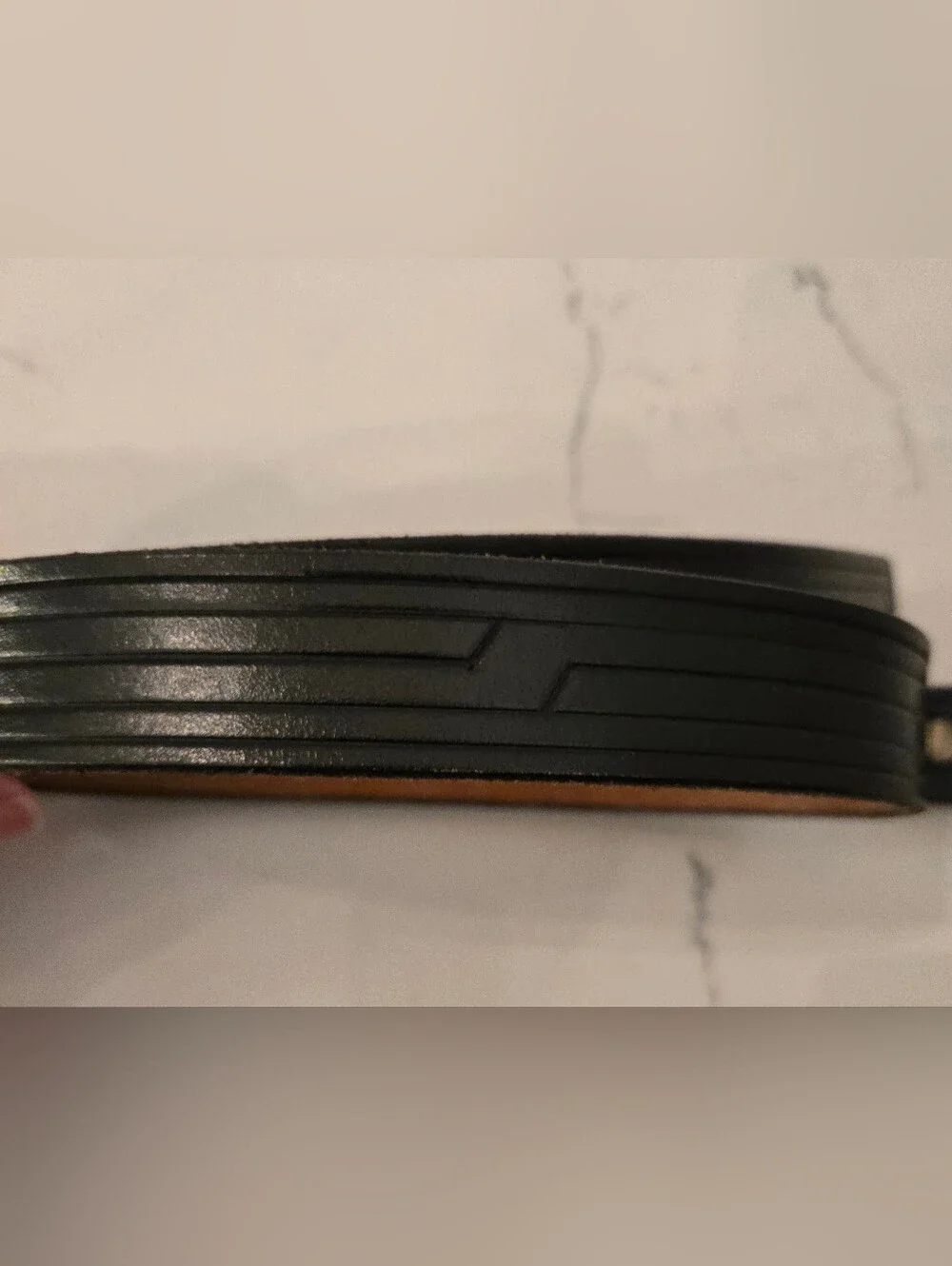 Vintage Rainbow Metals Black Leather Belt With Brass Native American Image